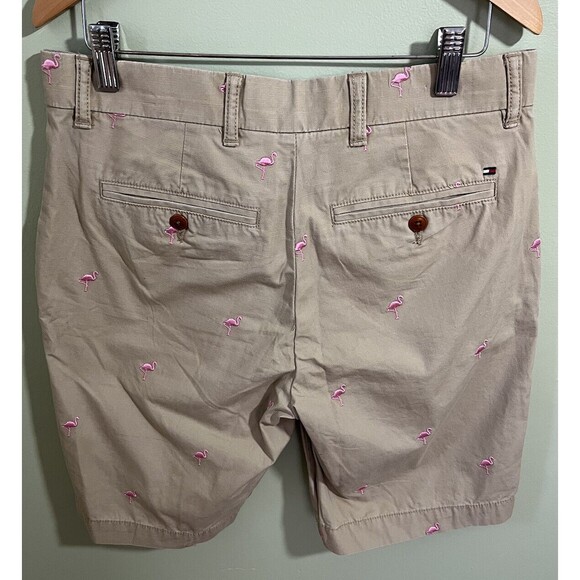 Tommy Hilfiger Women's Bermuda Shorts Tan Pink Embroidered Flamingos Size 29 - Picture 5 of 5